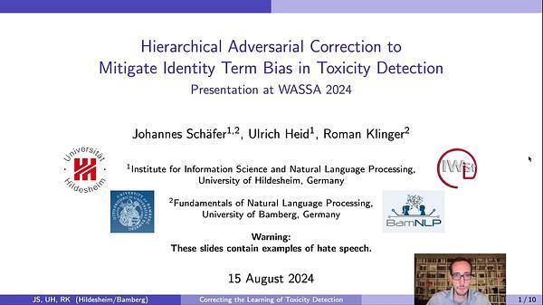 Hierarchical Adversarial Correction to Mitigate Identity Term Bias in Toxicity Detection