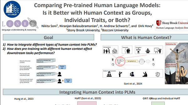 Comparing Pre-trained Human Language Models: Is it Better with Human Context as Groups, Individual Traits, or Both?