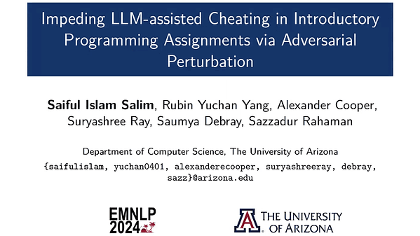 Impeding LLM-assisted Cheating in Introductory Programming Assignments via Adversarial Perturbation
