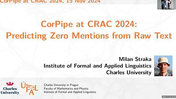 CorPipe at CRAC 2024: Predicting Zero Mentions from Raw Text