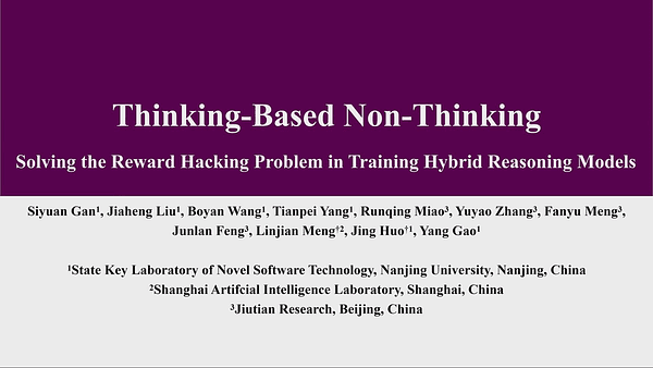 Thinking-Based Non-Thinking: Solving the Reward Hacking Problem in Training Hybrid Reasoning Models via Reinforcement Learning