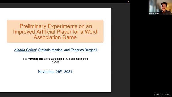 Preliminary Experiments on an Improved Artificial Player for a Word Association Game