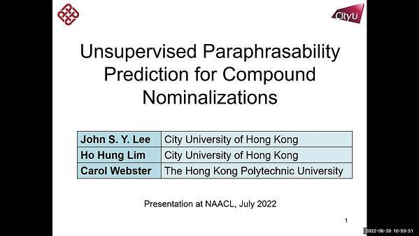Unsupervised Paraphrasability Prediction for Compound Nominalizations
