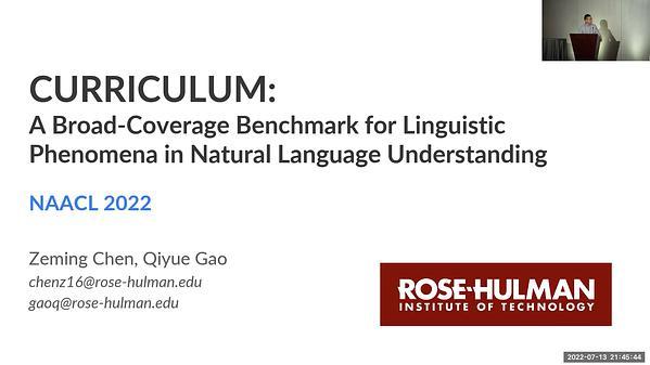 Curriculum: A Broad-Coverage Benchmark for Linguistic Phenomena in Natural Language Understanding