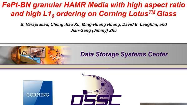 FePt BN Granular HAMR Media with High Grain Aspect Ratio and High L10 Ordering on Corning Lotus™ NXT Glass
