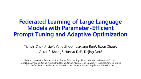 Federated Learning of Large Language Models with Parameter-Efficient Prompt Tuning and Adaptive Optimization