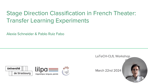 Stage Direction Classification in French Theater: Transfer Learning Experiments