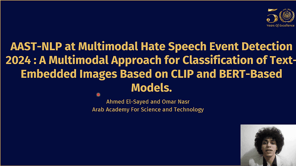 AAST-NLP at Multimodal Hate Speech Event Detection 2024 : A Multimodal Approach for Classification of Text-Embedded Images Based on CLIP and BERT-Based Models.